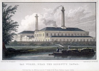 Gas Works, vicino al Regents Canal, inciso da A. McClatchie, 1828